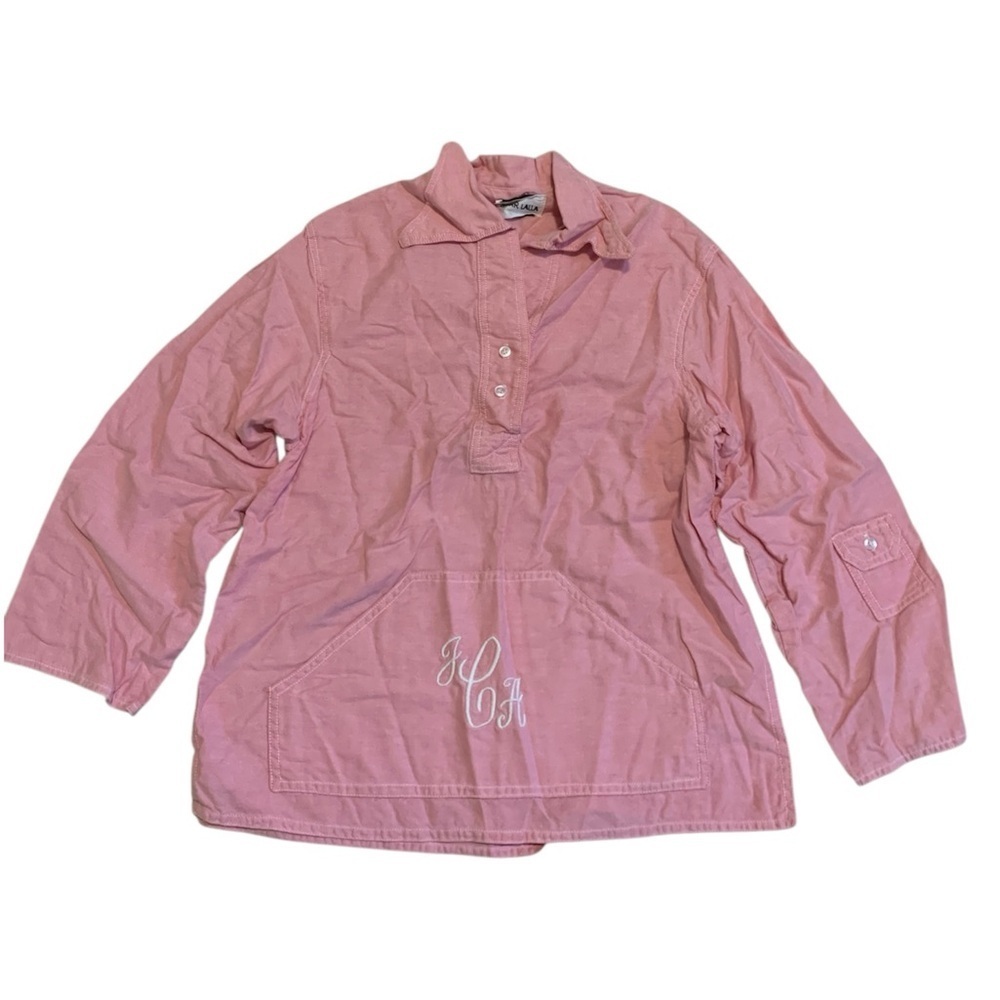 Vintage Oscar Lalla Pink Cotton Monogram Anorak Pullover Jacket/Shirt Size Large